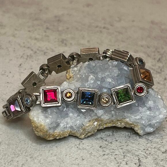 Patricia locke Jewelry - Patricia Locke signed silver tone multicolored crystal geometric modern bracelet